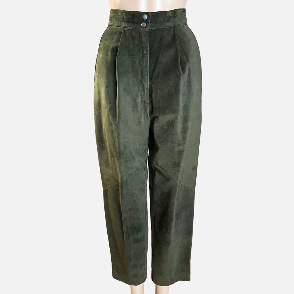 Vintage Danier Olive Suede High-Waist Trousers | Made in Canada | Size 4 - Picture 1 of 11
